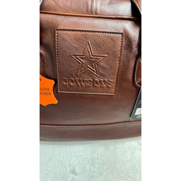 NFL Dallas Cowboys Brown Genuine Leather Weekender Duffel Bag New With Tags - Picture 3 of 16